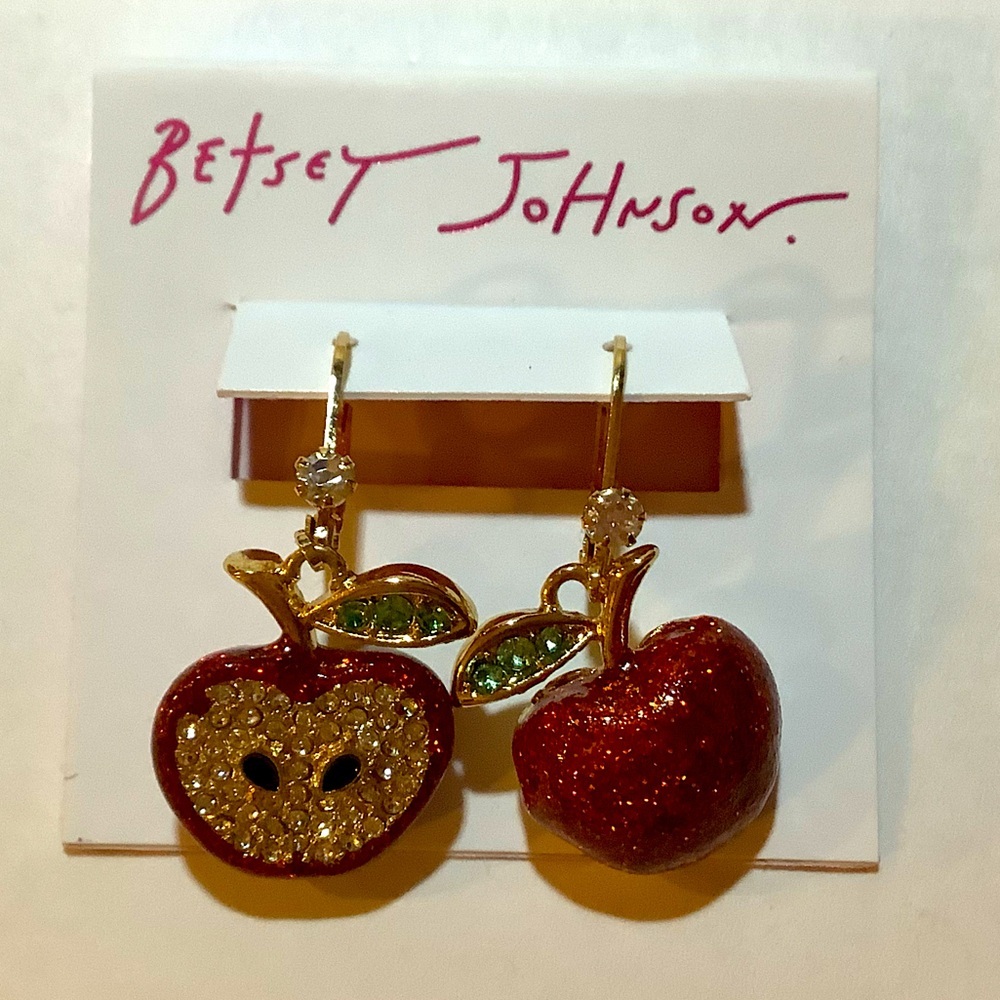 Betsey Johnson Back To School Apple Mismatched Earrings New - Picture 2 of 4